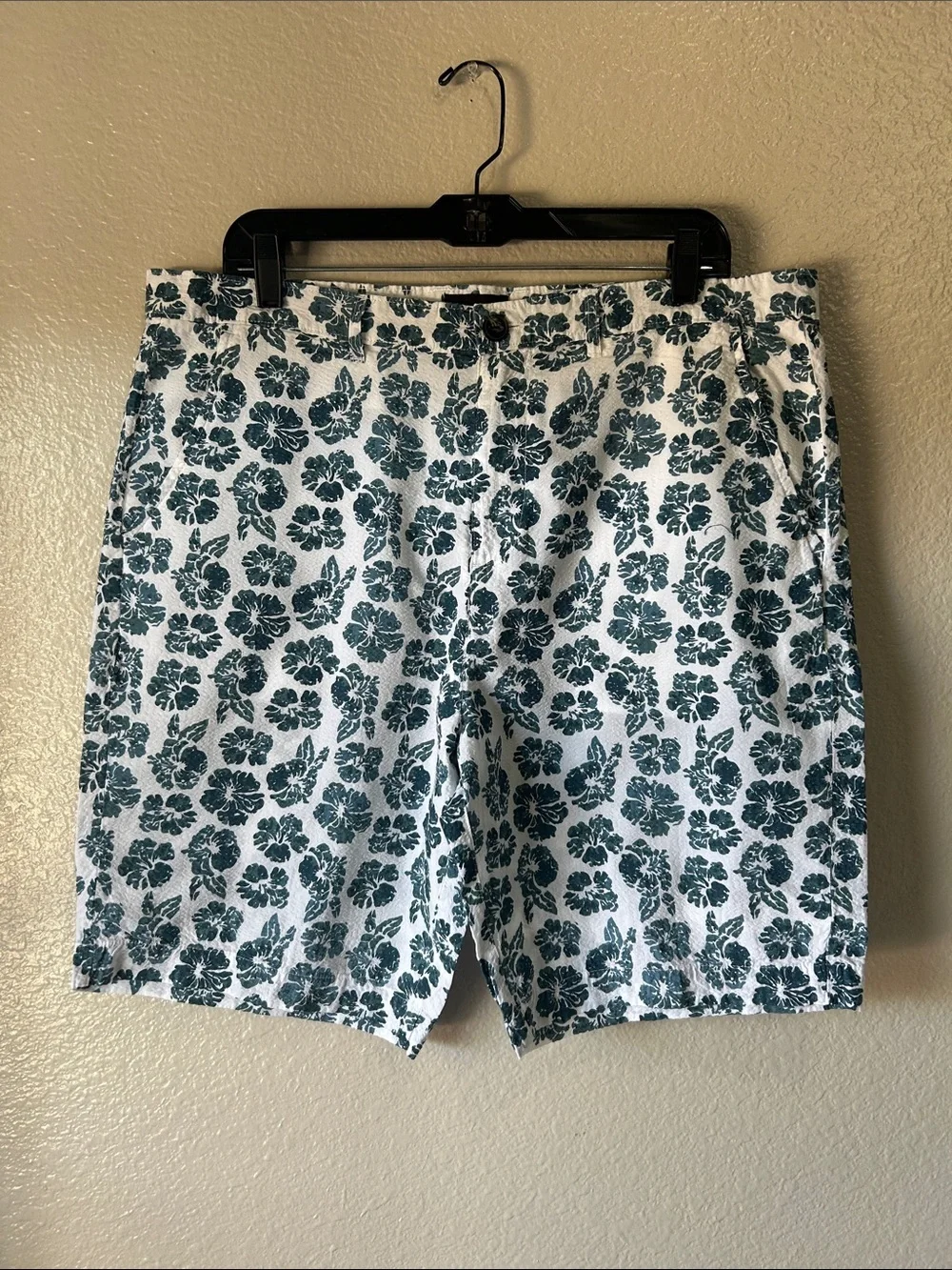 Jachs New York Men Teal Floral Cotton Shorts Summer Casual Vacation Sz 36 TC0003